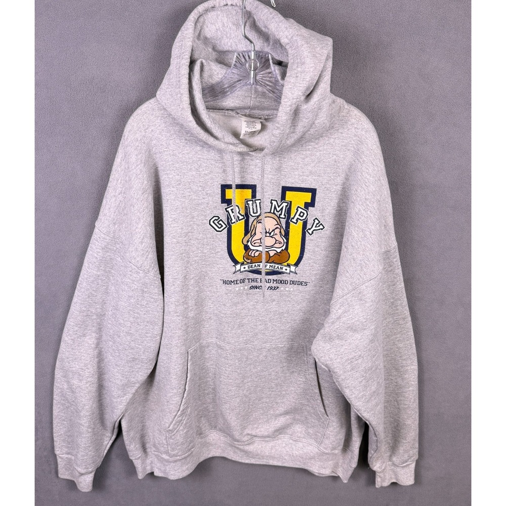 VTG Disney Grumpy Hoodie Mens 2XL‎ Gray Fleece Snow White Dwarf Sweatshirt EUC